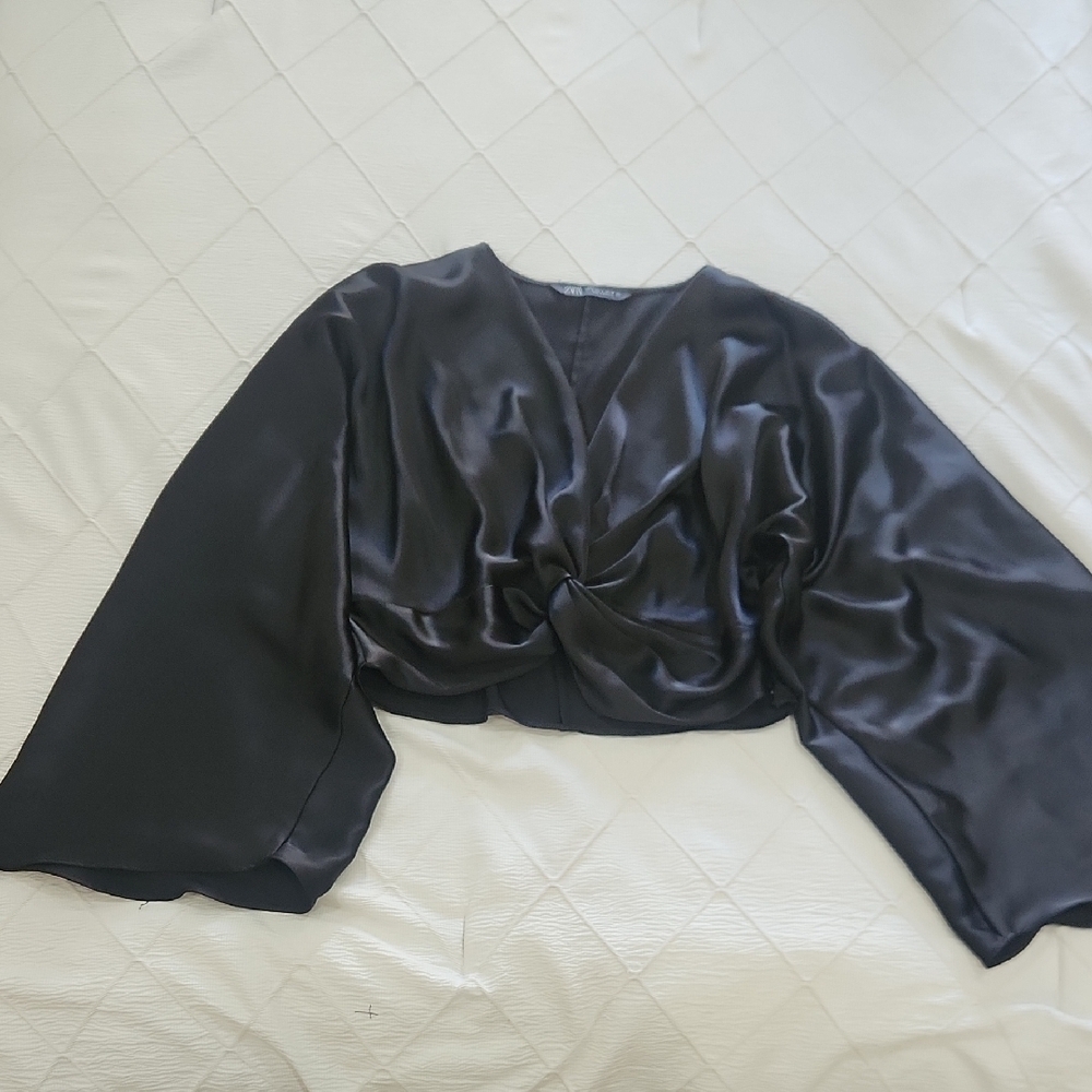 Zara Black Satin Blouse - Picture 6 of 9